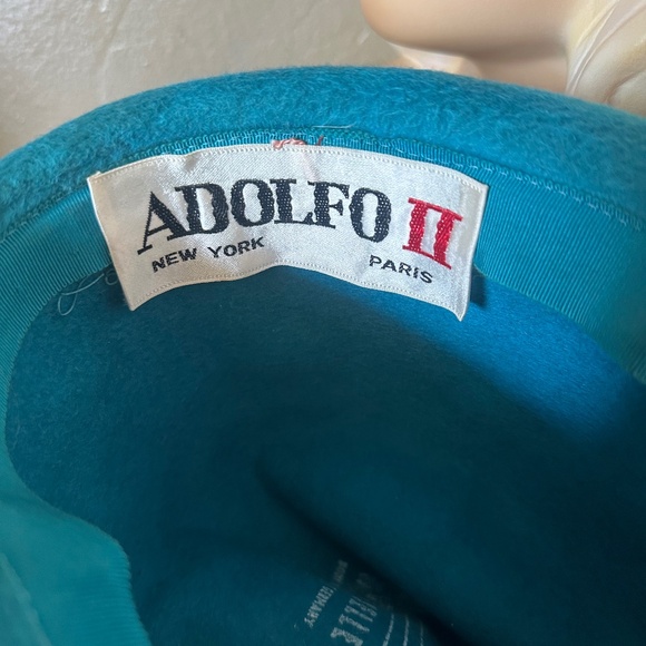 DESIGNER 1960s\' AQUA FURRY FELT FEDORA + MATCHING RHINESTONES & LONG FEATHER main image 4